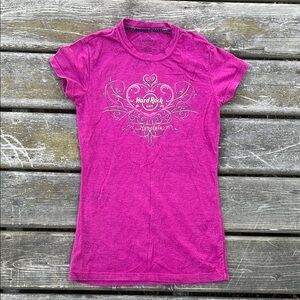 Hard Rock Cafe Honolulu Pink Graphic Fitted Short Sleeve Tee